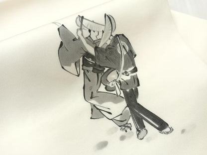 平和屋着物●塩瀬　九寸名古屋帯　手描き　人物風景文　正絹　逸品　CABJ0470vp
