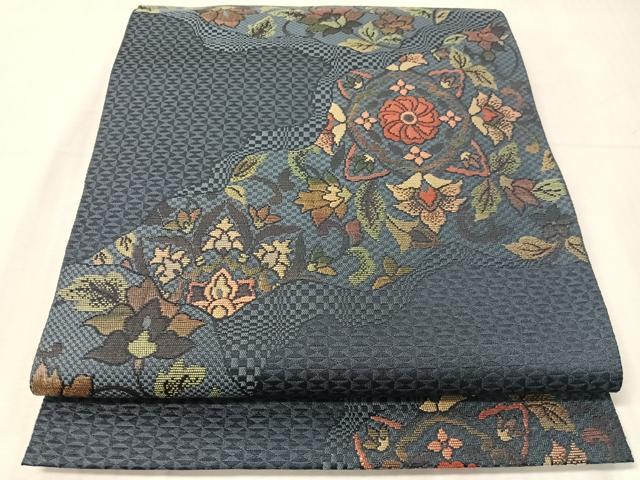 平和屋着物●本場筑前博多織　八寸名古屋帯　道長更紗文　正絹　逸品　CABJ0471vp
