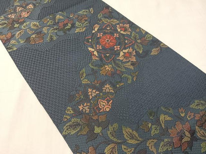 平和屋着物●本場筑前博多織　八寸名古屋帯　道長更紗文　正絹　逸品　CABJ0471vp