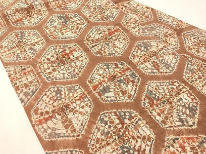 平和屋着物●九寸名古屋帯　紬地　絞り　亀甲文様　正絹　逸品　CABJ0473vp