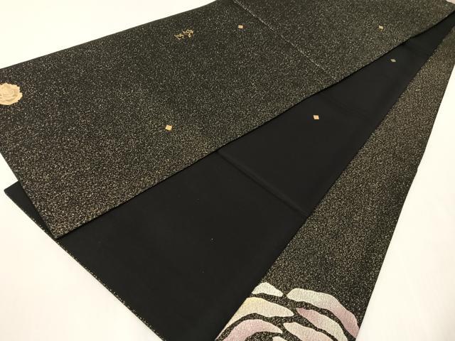 平和屋着物●日本画家　手描き作家　デザイナー　高橋威至　太鼓柄袋帯　薔薇　黒地　金通し地　正絹　逸品　CABJ0474vp