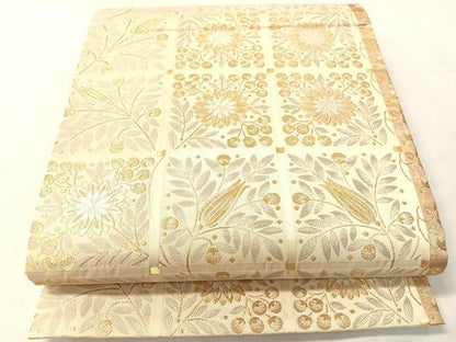 平和屋着物●西陣の名門　加納幸謹製　六通柄袋帯　唐織　市松草花文　金糸　正絹　逸品　CABJ0475vp