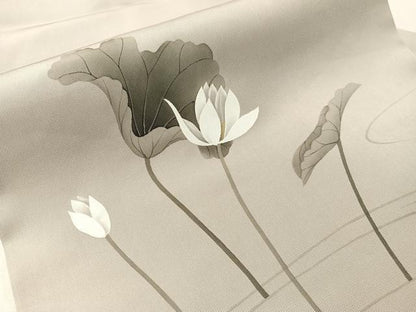 平和屋着物●内山晴祥　手描き　塩瀬　九寸名古屋帯　蓮　金彩　正絹　逸品　CABJ0479vp