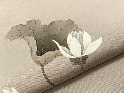 平和屋着物●内山晴祥　手描き　塩瀬　九寸名古屋帯　蓮　金彩　正絹　逸品　CABJ0479vp