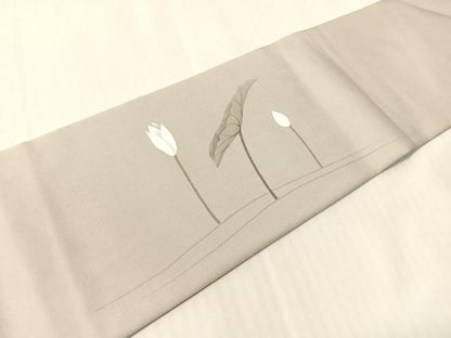 平和屋着物●内山晴祥　手描き　塩瀬　九寸名古屋帯　蓮　金彩　正絹　逸品　CABJ0479vp