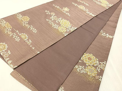 平和屋着物●六通柄袋帯　霞花唐草文　金通し地　さが美扱い　正絹　逸品　未使用　CABJ0482vp