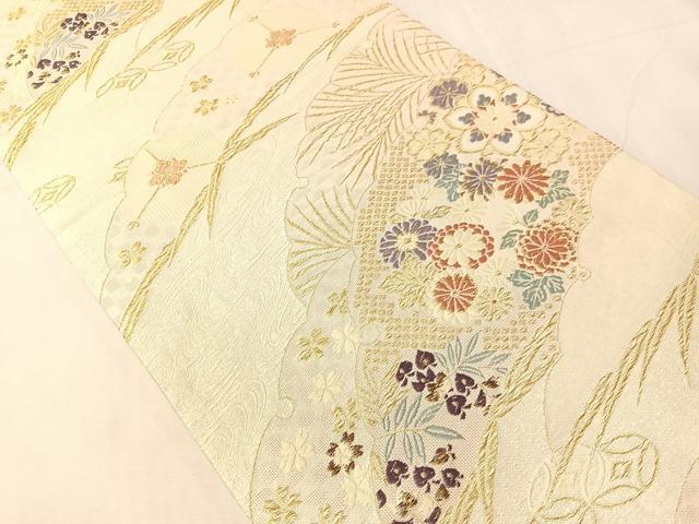 平和屋着物●六通柄袋帯　唐織　雪芝花文　金糸　鈴乃屋扱い　正絹　逸品　CABJ0484vp