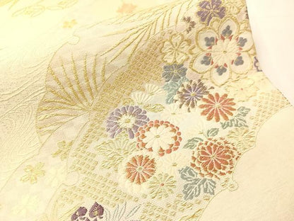 平和屋着物●六通柄袋帯　唐織　雪芝花文　金糸　鈴乃屋扱い　正絹　逸品　CABJ0484vp