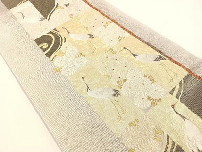 平和屋着物●六通柄袋帯　唐織　市松鶴花間道　金銀糸　正絹　逸品　CABJ0485vp