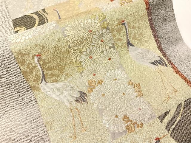 平和屋着物●六通柄袋帯　唐織　市松鶴花間道　金銀糸　正絹　逸品　CABJ0485vp