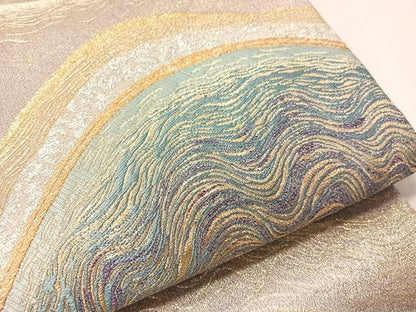 平和屋着物●六通柄袋帯　重ね山文　金銀糸　正絹　逸品　CABJ0487vp