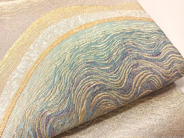 平和屋着物●六通柄袋帯　重ね山文　金銀糸　正絹　逸品　CABJ0487vp