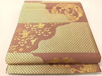 平和屋着物●全通柄袋帯　横段飛鳥文　金彩　正絹　逸品　CABJ0490vp