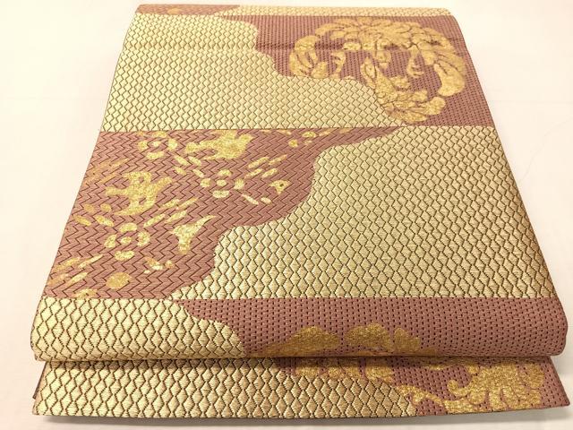 平和屋着物●全通柄袋帯　横段飛鳥文　金彩　正絹　逸品　CABJ0490vp