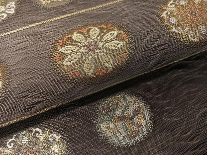 平和屋着物●六通柄袋帯　櫛織　花鳥丸文　金銀糸　正絹　逸品　未使用　CABJ0493vp