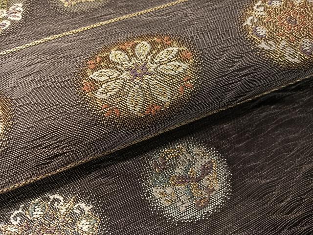 平和屋着物●六通柄袋帯　櫛織　花鳥丸文　金銀糸　正絹　逸品　未使用　CABJ0493vp