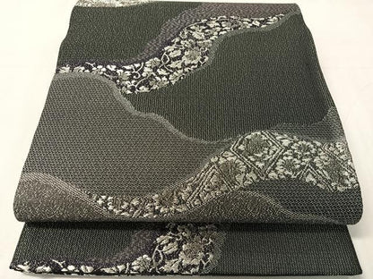 平和屋着物●六通柄袋帯　道長花唐草文　銀糸　正絹　逸品　CABJ0494vp