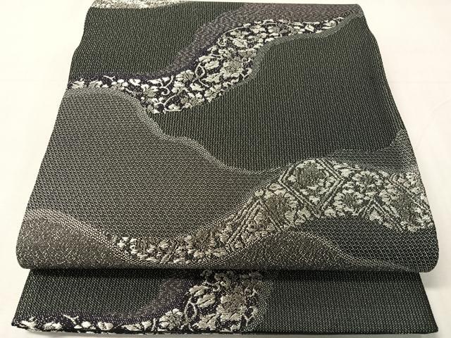 平和屋着物●六通柄袋帯　道長花唐草文　銀糸　正絹　逸品　CABJ0494vp