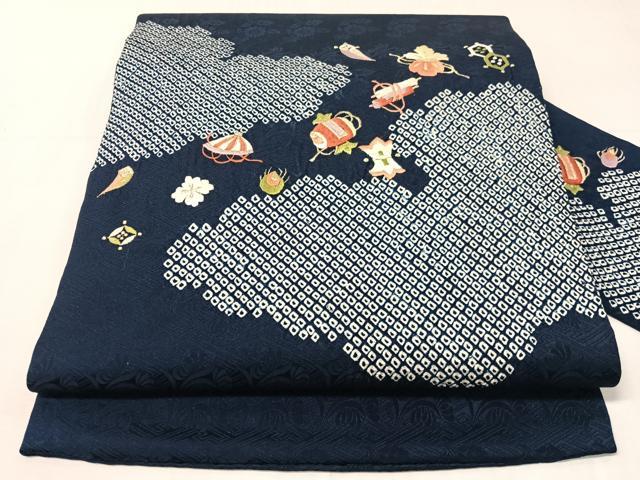平和屋着物●九寸名古屋帯　絞り　刺繍　雲取り宝尽くし　金糸　正絹　逸品　CABJ0496vp
