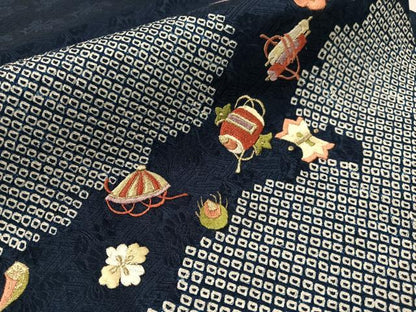 平和屋着物●九寸名古屋帯　絞り　刺繍　雲取り宝尽くし　金糸　正絹　逸品　CABJ0496vp