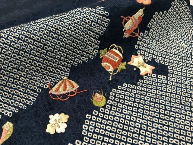 平和屋着物●九寸名古屋帯　絞り　刺繍　雲取り宝尽くし　金糸　正絹　逸品　CABJ0496vp