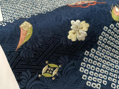 平和屋着物●九寸名古屋帯　絞り　刺繍　雲取り宝尽くし　金糸　正絹　逸品　CABJ0496vp