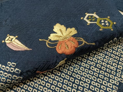 平和屋着物●九寸名古屋帯　絞り　刺繍　雲取り宝尽くし　金糸　正絹　逸品　CABJ0496vp