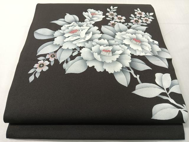 平和屋着物●塩瀬　九寸開き名古屋帯　枝花文　黒地　金彩　正絹　逸品　CABJ0497vp