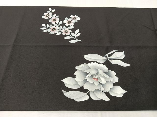 平和屋着物●塩瀬　九寸開き名古屋帯　枝花文　黒地　金彩　正絹　逸品　CABJ0497vp