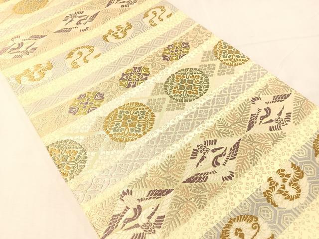 平和屋着物●六通柄袋帯　唐織　横段双鶴花文　金糸　正絹　逸品　未使用　CABJ0498vp