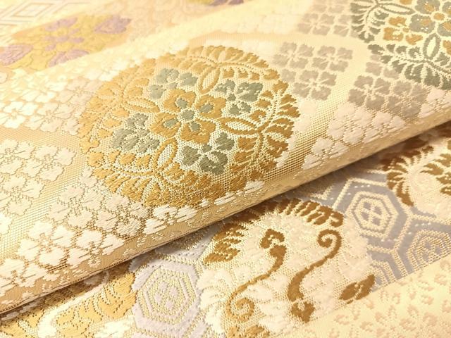 平和屋着物●六通柄袋帯　唐織　横段双鶴花文　金糸　正絹　逸品　未使用　CABJ0498vp
