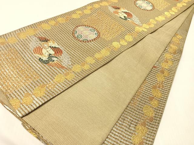 平和屋着物●六通柄袋帯　鳳凰唐草間道　金銀糸　正絹　逸品　CABJ0499vp