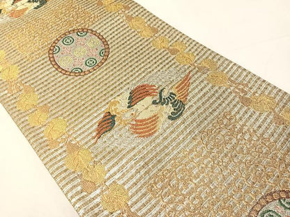 平和屋着物●六通柄袋帯　鳳凰唐草間道　金銀糸　正絹　逸品　CABJ0499vp