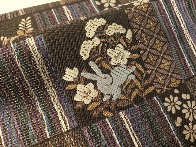 平和屋着物●ワンタッチつけ帯　市松跳び兎　金銀糸　やまと誂製　正絹　逸品　CABJ0503vp