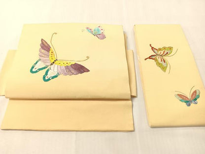 平和屋着物●総刺繍　駒刺繍　つけ帯　舞蝶文　金銀糸　正絹　逸品　CABJ0504vp