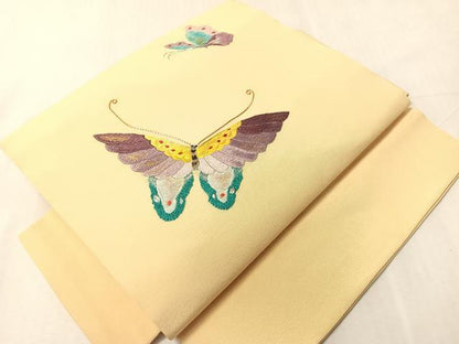 平和屋着物●総刺繍　駒刺繍　つけ帯　舞蝶文　金銀糸　正絹　逸品　CABJ0504vp