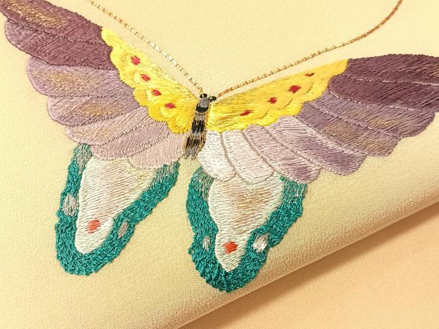 平和屋着物●総刺繍　駒刺繍　つけ帯　舞蝶文　金銀糸　正絹　逸品　CABJ0504vp