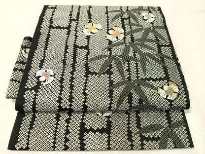 平和屋着物●つけ帯　唐織　ふくら雀　黒地　金糸　正絹　逸品　CABJ0506vp