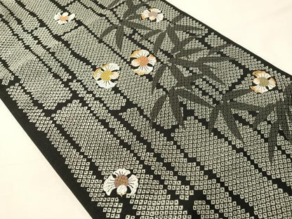 平和屋着物●つけ帯　唐織　ふくら雀　黒地　金糸　正絹　逸品　CABJ0506vp