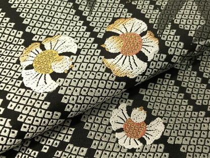 平和屋着物●つけ帯　唐織　ふくら雀　黒地　金糸　正絹　逸品　CABJ0506vp