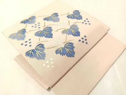 平和屋着物●塩瀬　つけ帯　葡萄蔦の葉文　金彩　正絹　逸品　未使用　CABJ0507vp