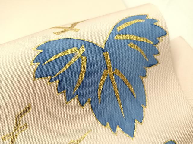 平和屋着物●塩瀬　つけ帯　葡萄蔦の葉文　金彩　正絹　逸品　未使用　CABJ0507vp