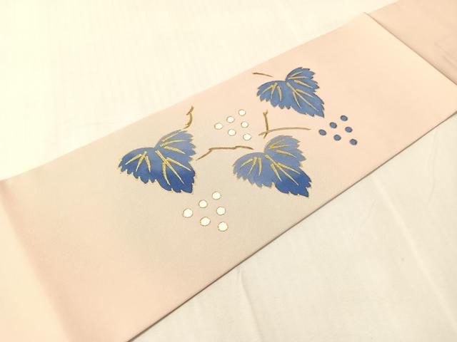 平和屋着物●塩瀬　つけ帯　葡萄蔦の葉文　金彩　正絹　逸品　未使用　CABJ0507vp