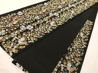 平和屋着物●西陣　山下織物謹製　六通柄袋帯　唐織　葉桜　黒地　金糸　証紙付き　正絹　逸品　未使用　CABJ0508vp