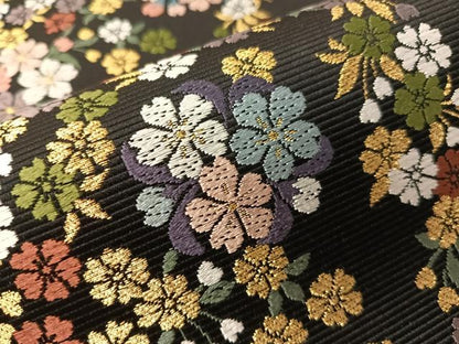 平和屋着物●西陣　山下織物謹製　六通柄袋帯　唐織　葉桜　黒地　金糸　証紙付き　正絹　逸品　未使用　CABJ0508vp