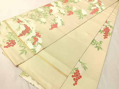 平和屋着物●全通柄　本袋帯　雪持ち葡萄草木文　金糸　正絹　逸品　未使用　CABJ0510vp
