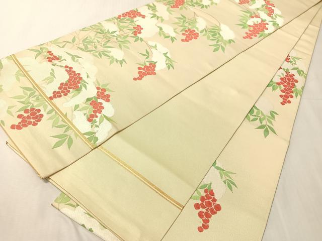 平和屋着物●全通柄　本袋帯　雪持ち葡萄草木文　金糸　正絹　逸品　未使用　CABJ0510vp