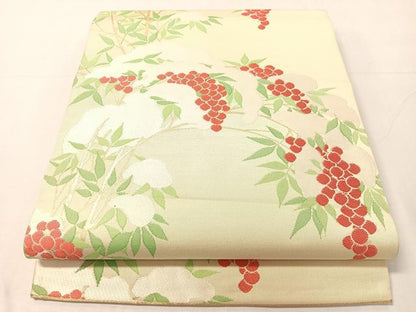 平和屋着物●全通柄　本袋帯　雪持ち葡萄草木文　金糸　正絹　逸品　未使用　CABJ0510vp
