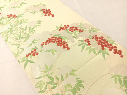平和屋着物●全通柄　本袋帯　雪持ち葡萄草木文　金糸　正絹　逸品　未使用　CABJ0510vp