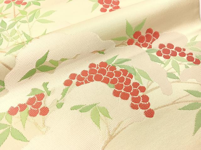 平和屋着物●全通柄　本袋帯　雪持ち葡萄草木文　金糸　正絹　逸品　未使用　CABJ0510vp